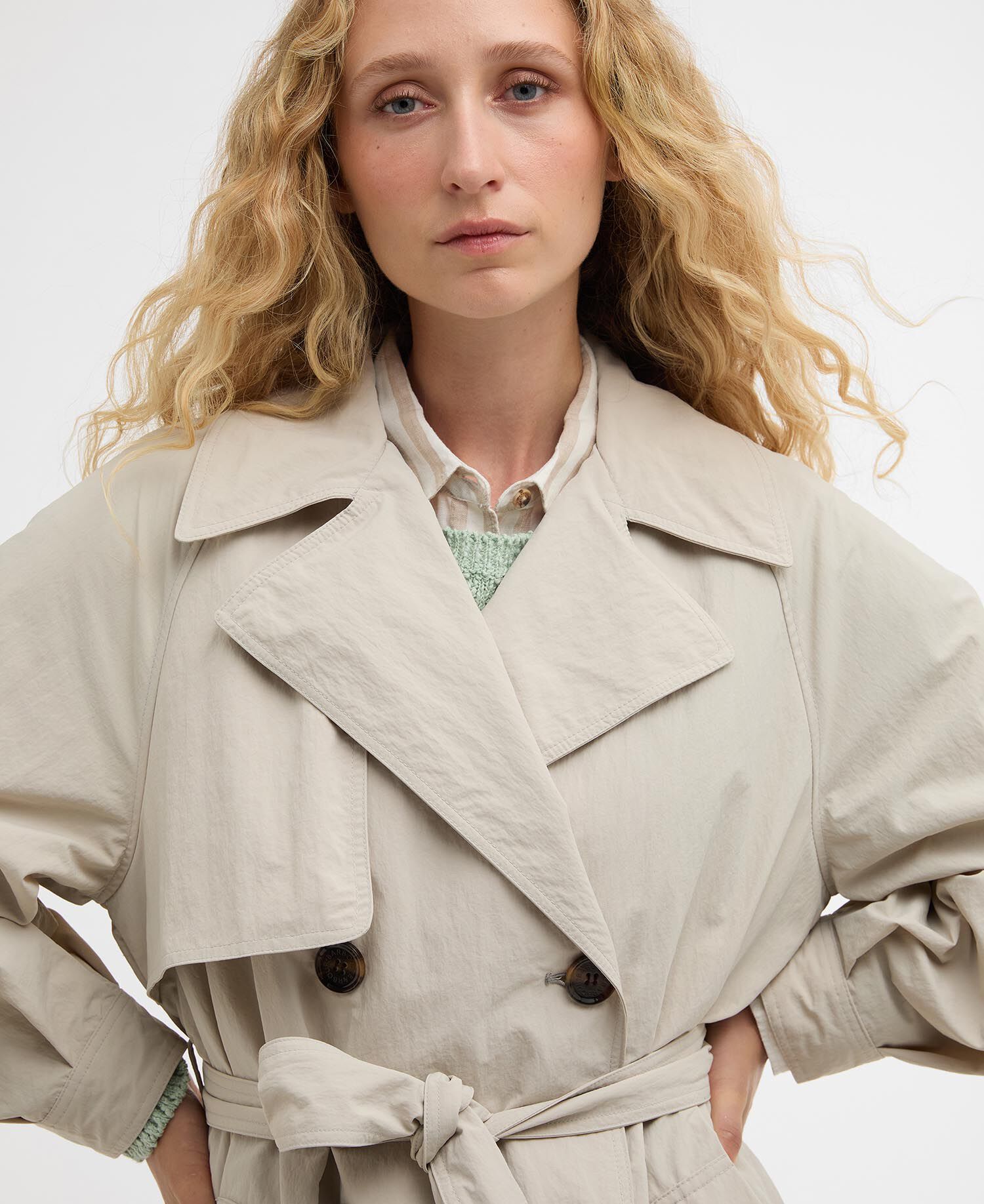 Layla Showerproof Trench Coat Mist/Dress Navy Tartan