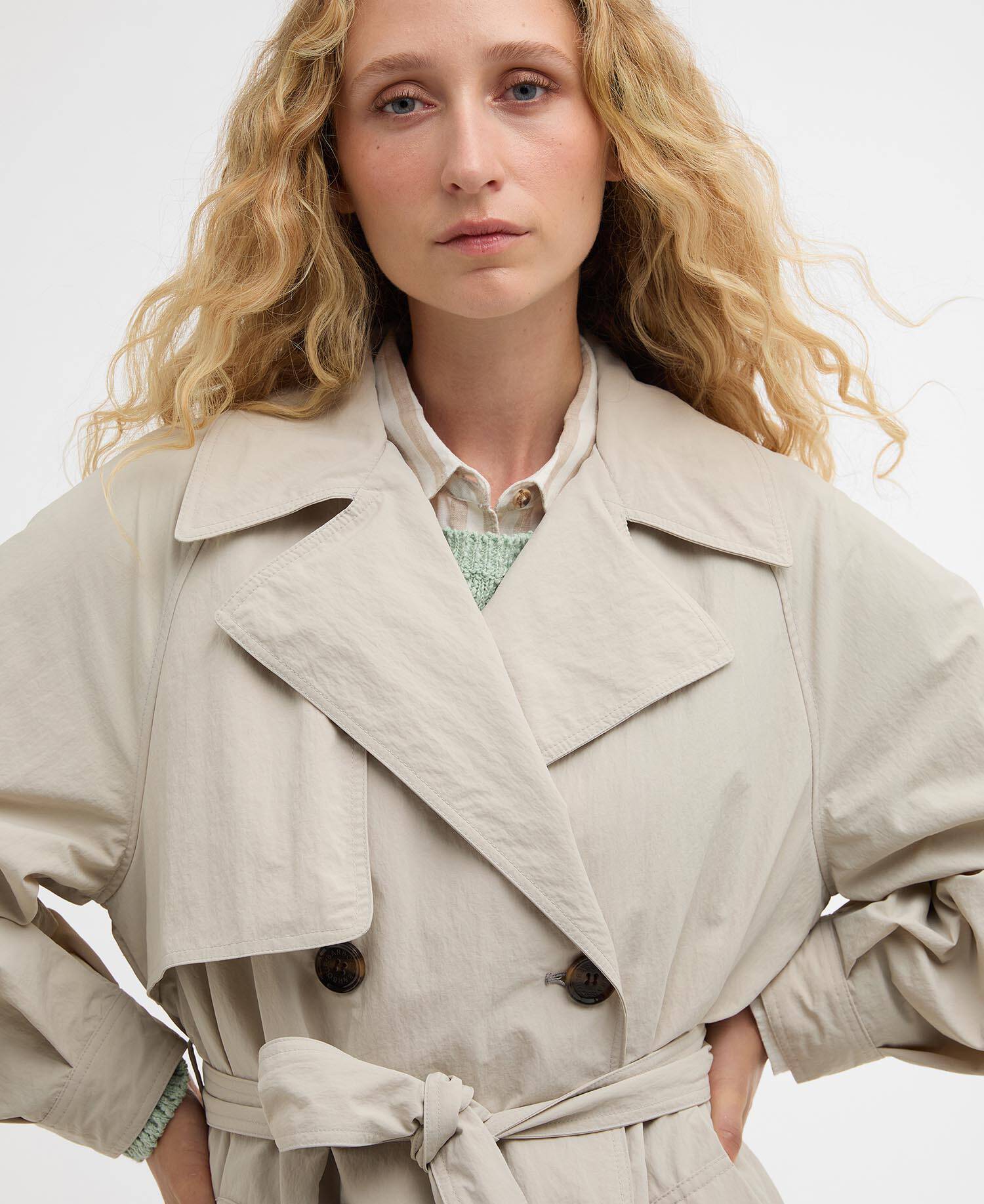 Layla Showerproof Trench Coat Mist/Dress Navy Tartan image number 3