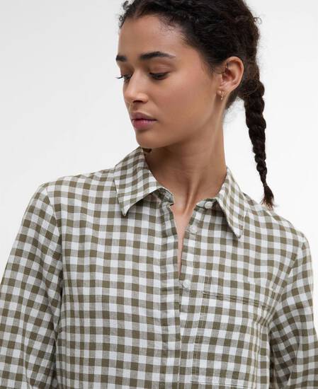 Adele Gingham Midi Dress Dusky Green Check