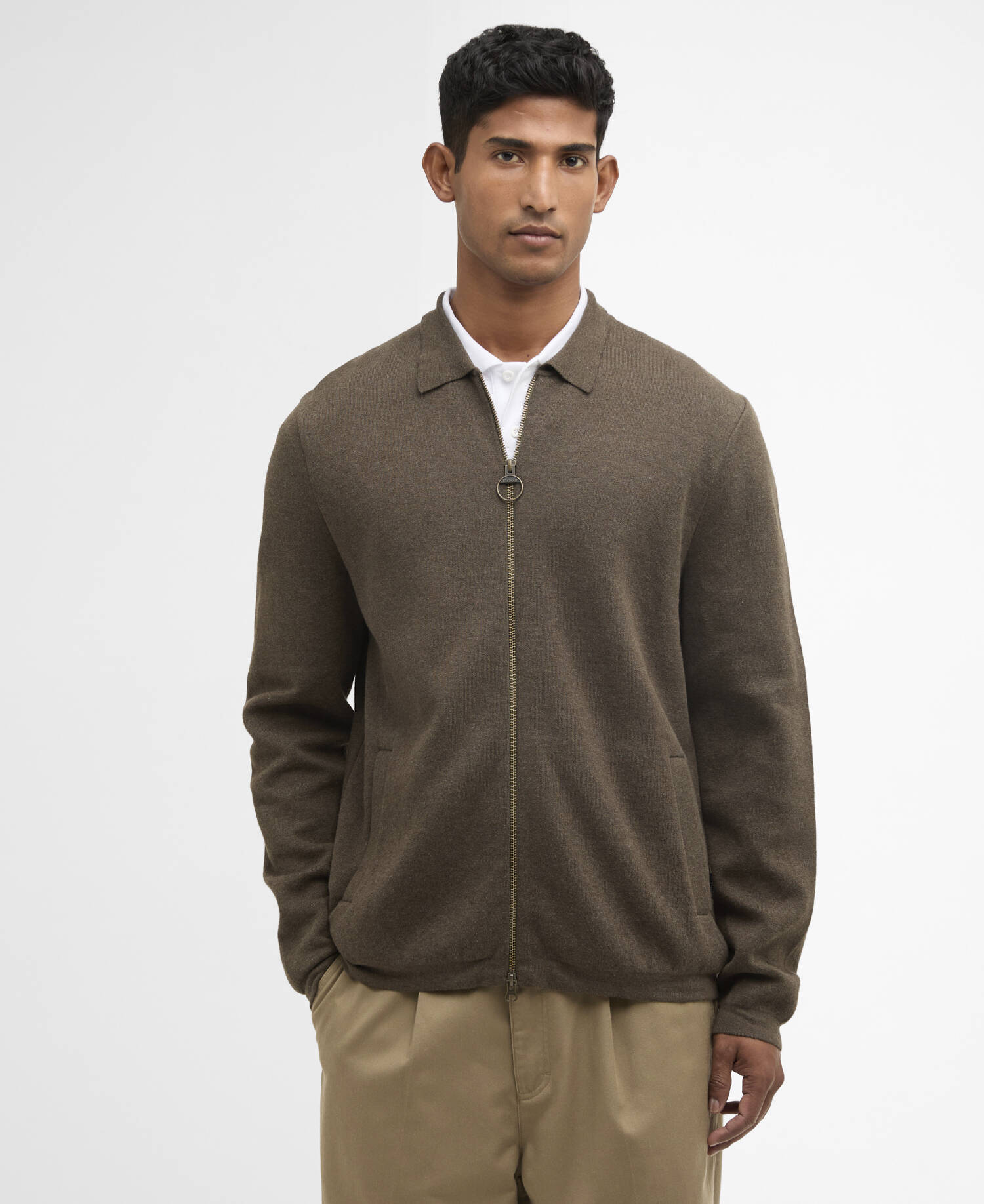 Crowcombe Knitted Zip-Up Jumper Olive image number 0