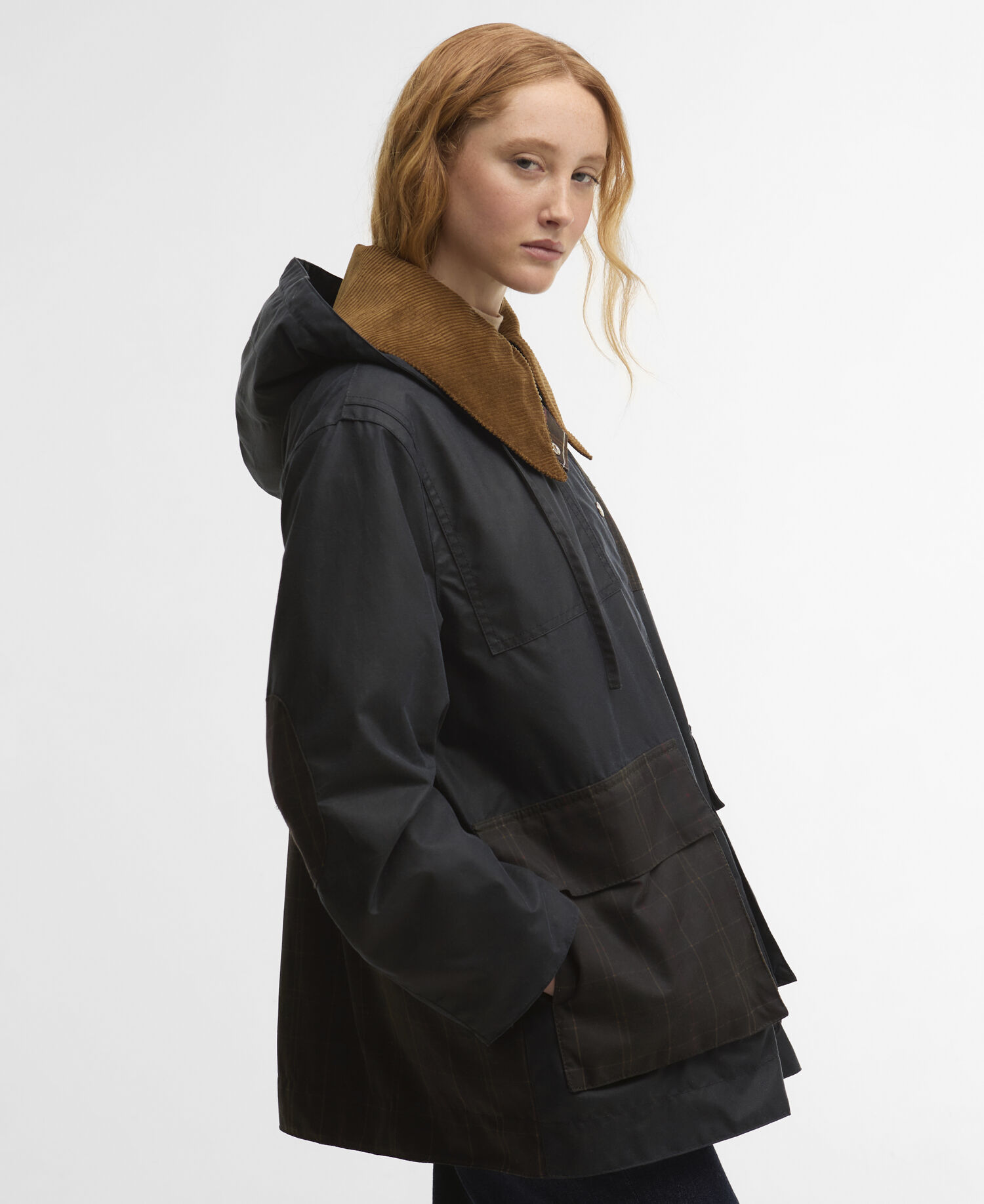 Barbour x GANNI Waxed Duffle Coat Navy/Classic Tartan