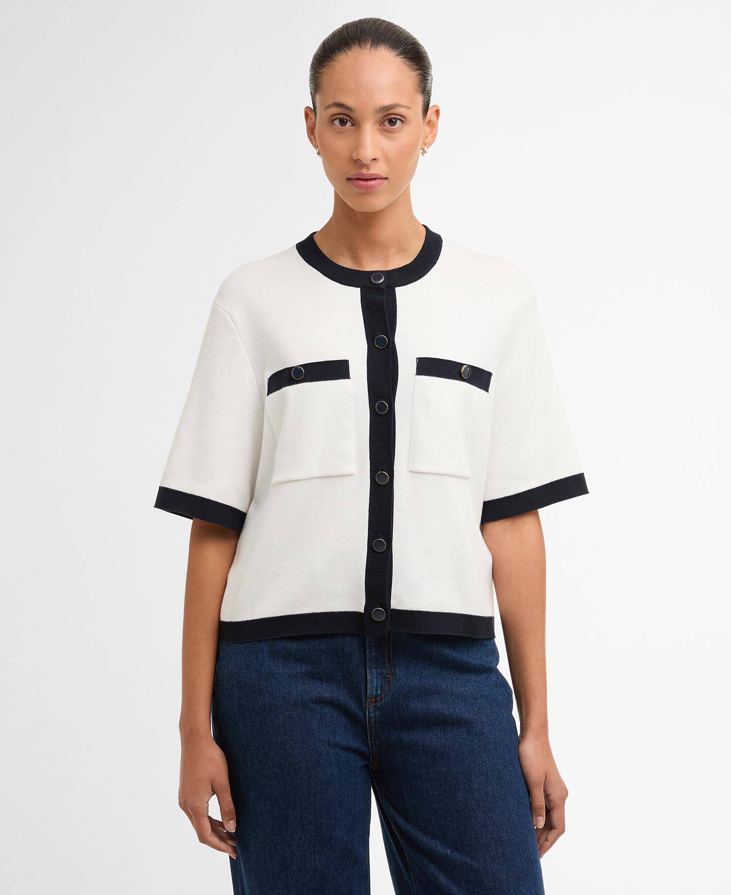 Sloane Short-Sleeved Cardigan Cloud/Navy image number 0