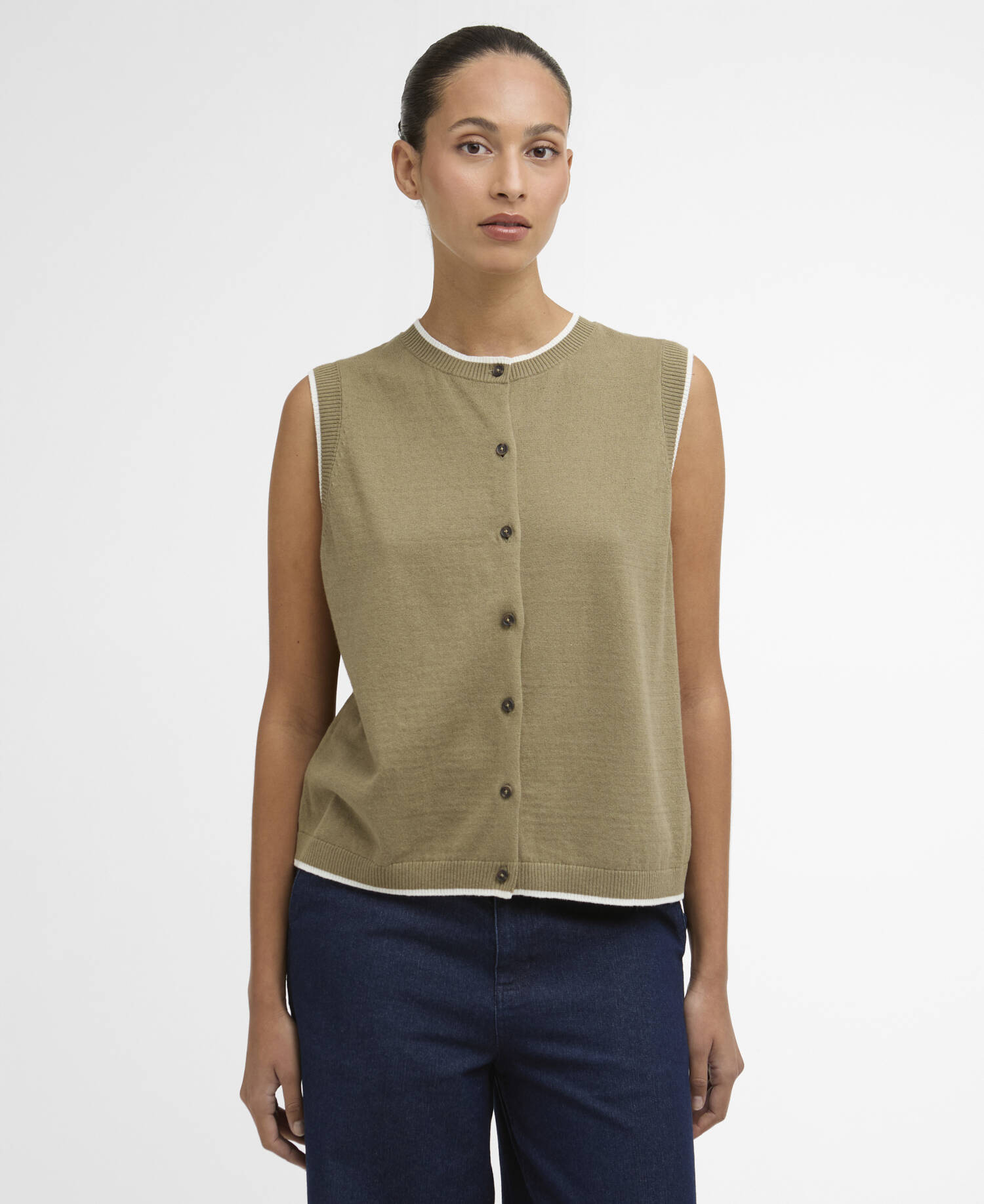 Maia Knitted Vest Bleached Olive/Cloud image number 0