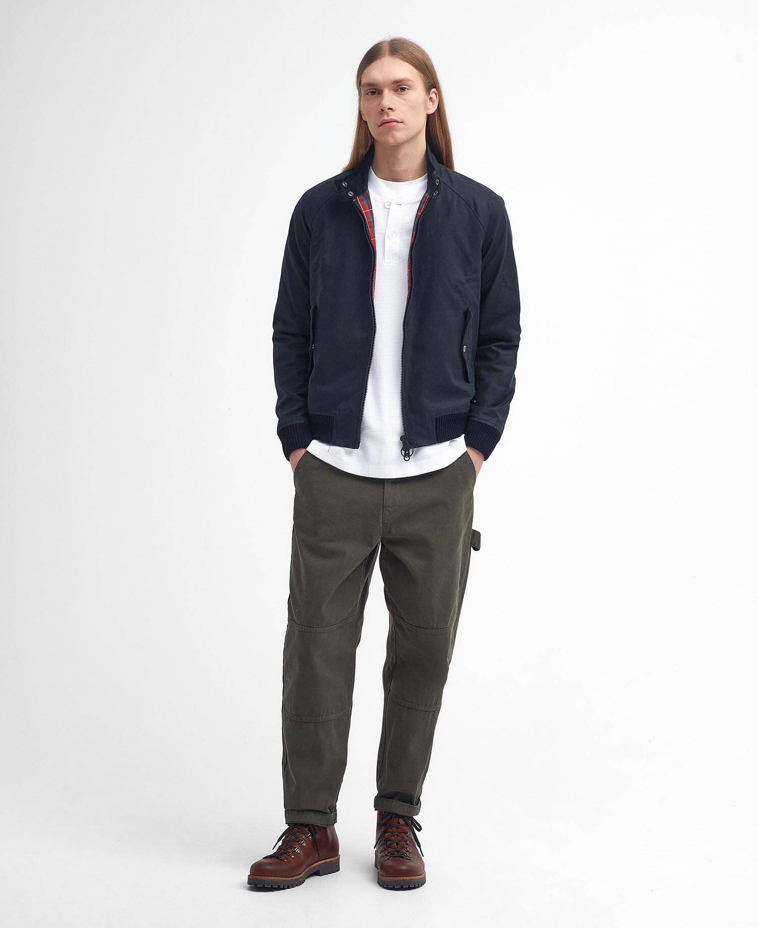 Barbour x Baracuta Porton Waxed Harrington Jacket Navy image number 1