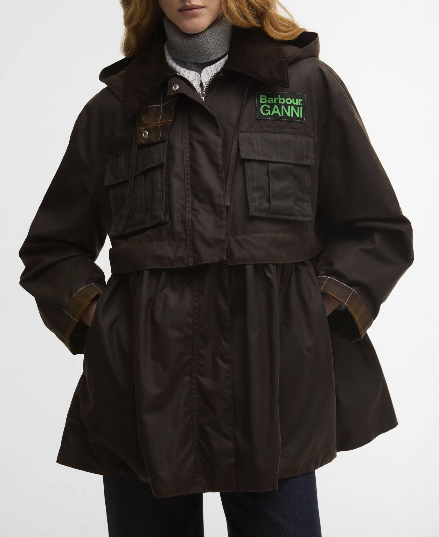 Barbour x GANNI Peplum Waxed Jacket image number 7