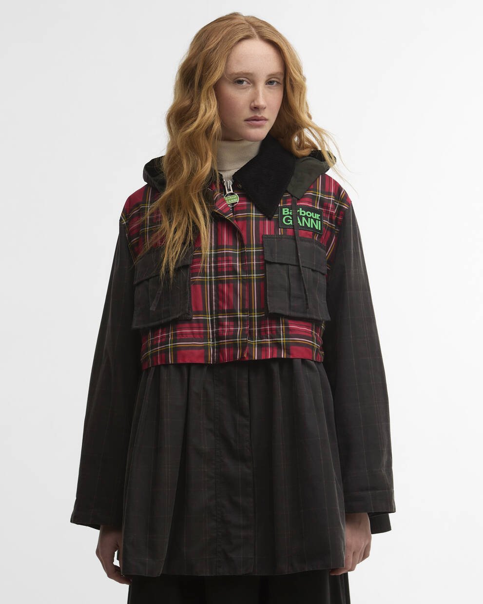 Barbour x GANNI Tartan Peplum Waxed Jacket