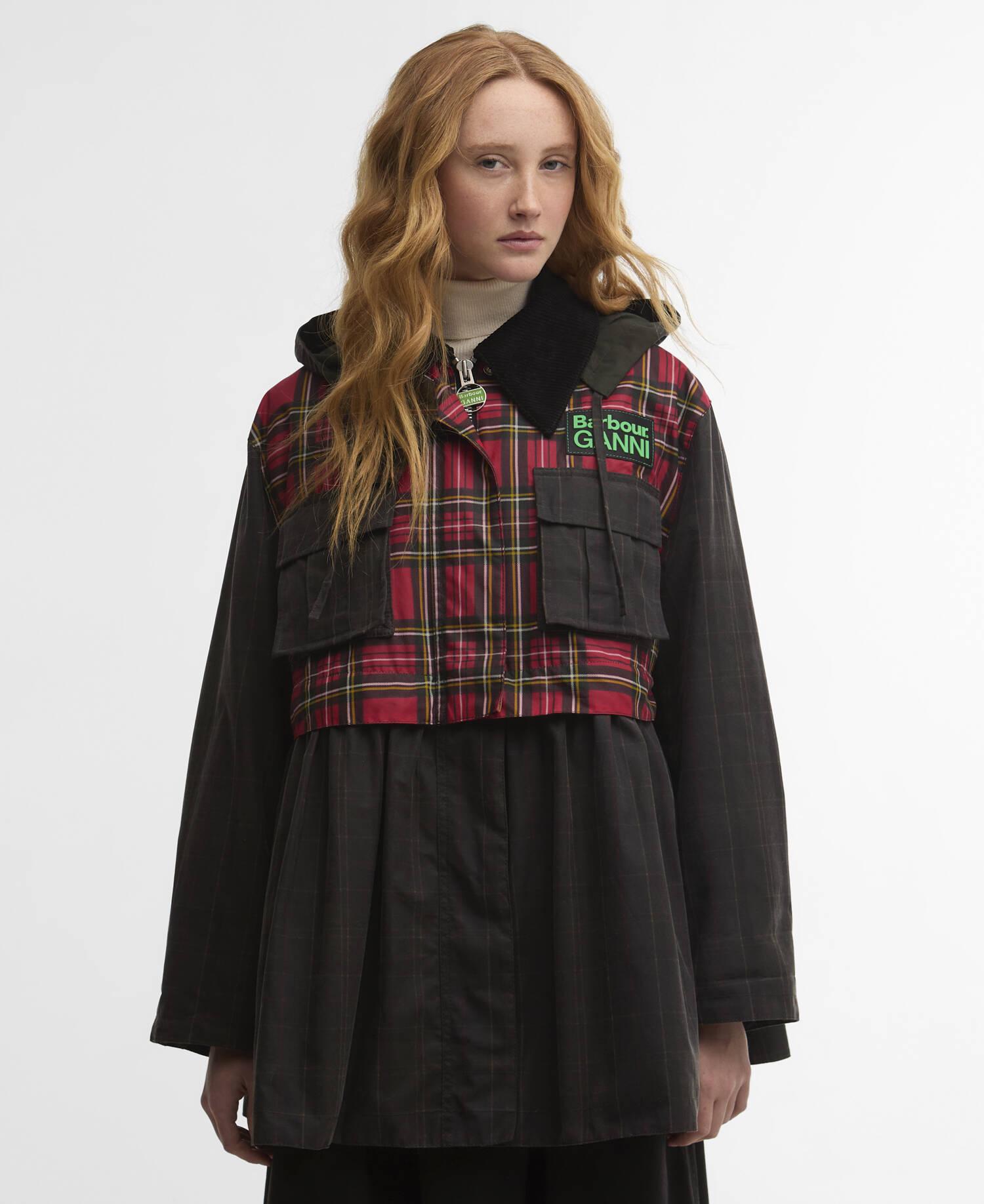 Barbour x GANNI Tartan Peplum Waxed Jacket Classic/Royal Stewart/Charcoal/Classic Tartan image number 0