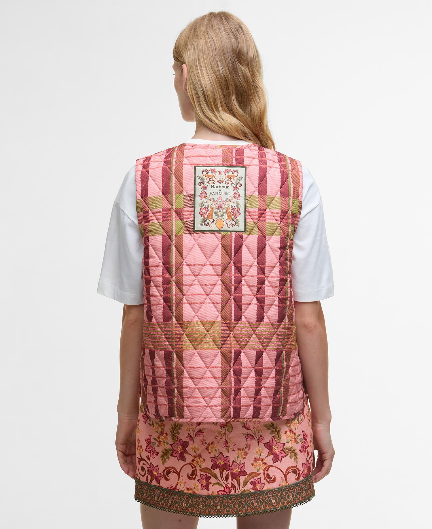 Barbour FARM Rio Fernanda Liner Pink Tartan/Beige Heart Print