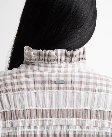 Hinton Gingham Ruffled Blouse Sand/White Gingham