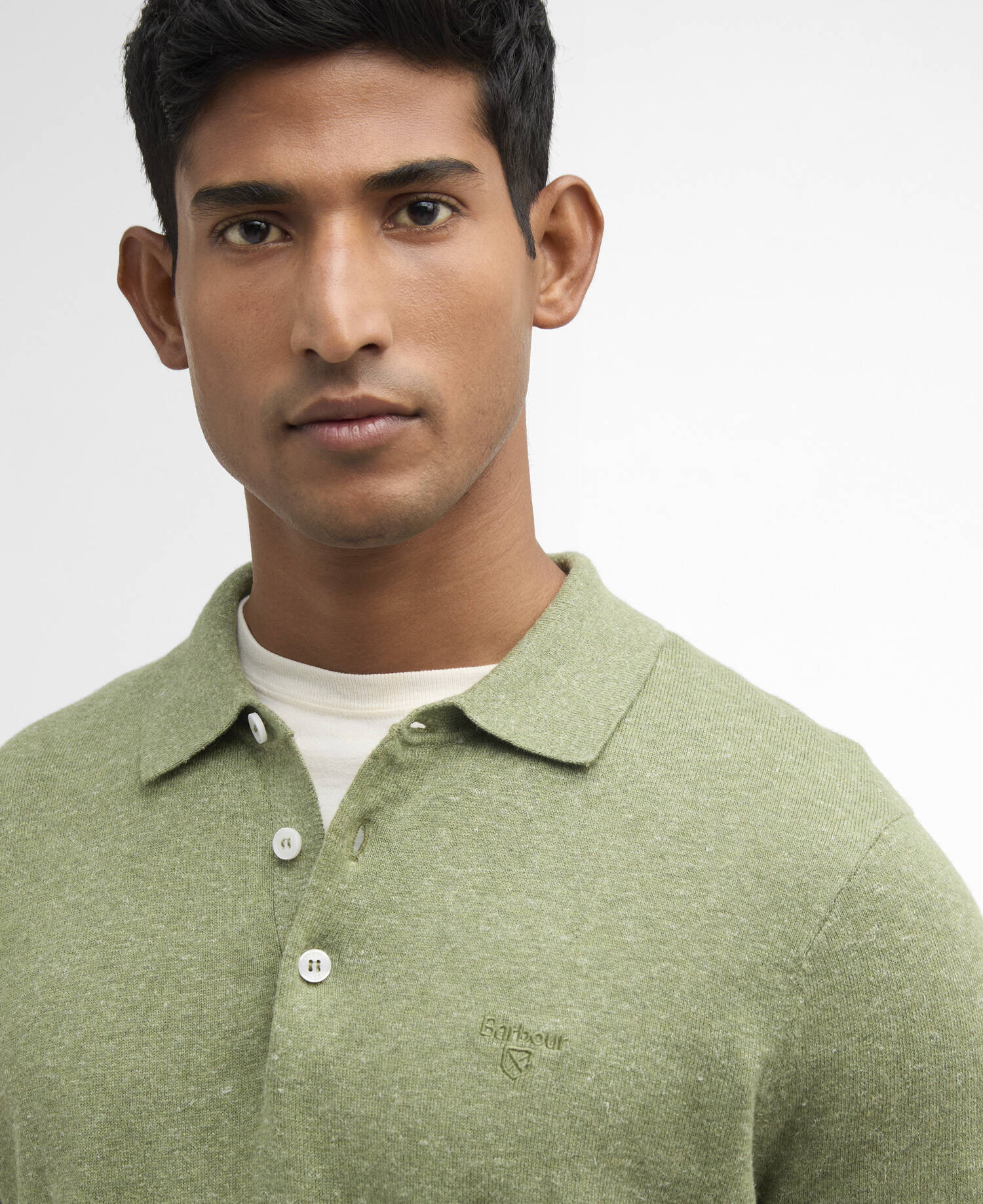 Muston Linen-Blend Knitted Polo Shirt Laurel Green image number 3