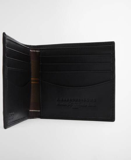 Brunton Leather Wallet Black Deboss Tartan