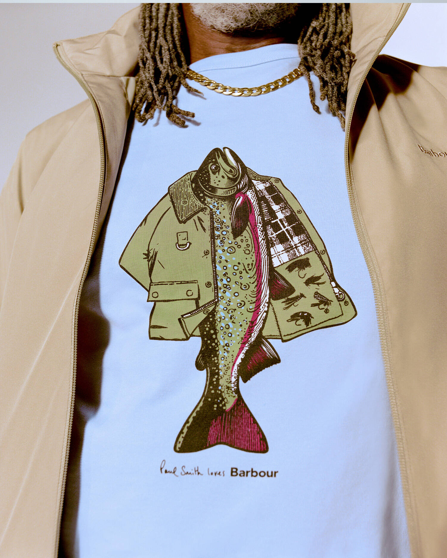 Paul Smith Loves Barbour Fishing Jacket T-Shirt Whisper White image number 0