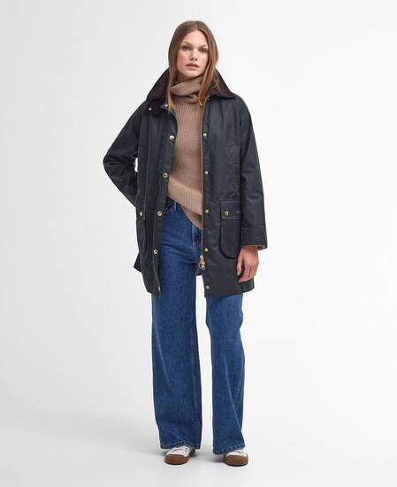 Long Beadnell Waxed Jacket Sage-Ancient