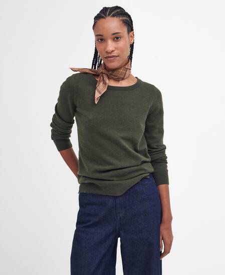 Pendle Crew Neck Jumper Olive-Hessian Tartan