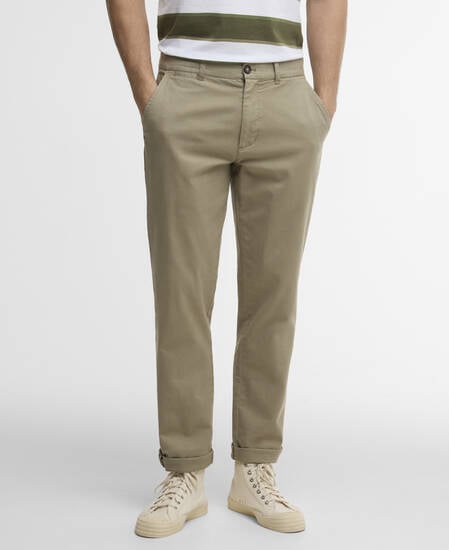 Washed Stretch Tailored Trousers Grey Olive