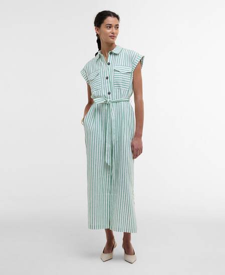 Abby Striped Midi Dress Kelly Green/White Stripe