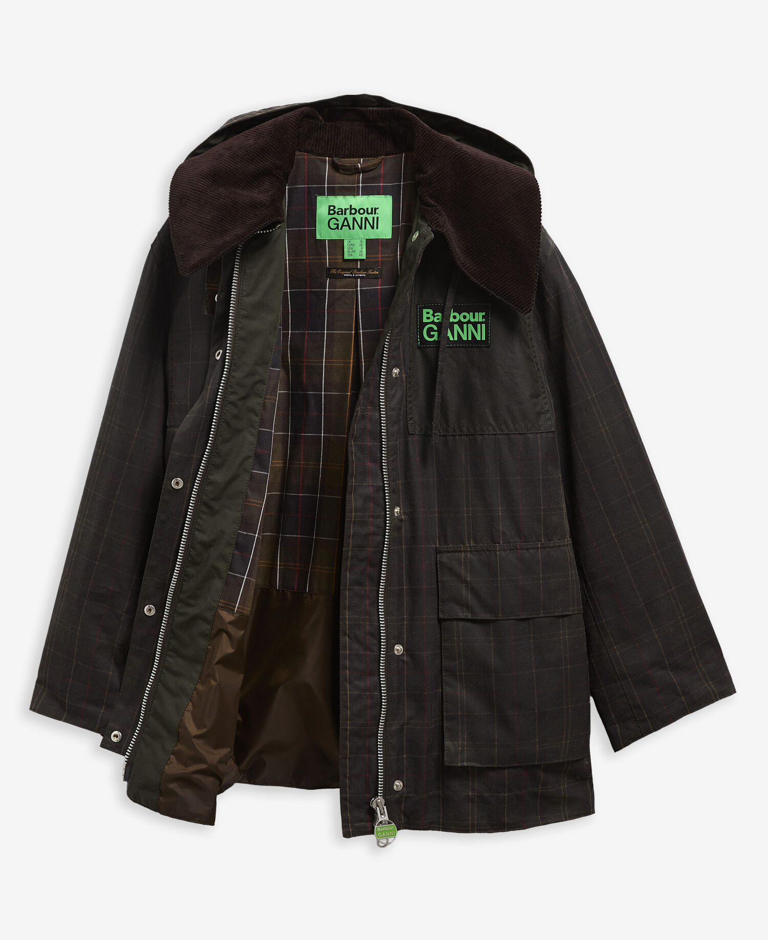 Barbour x GANNI Dufflecoat Waxed Tartan Classic Tartan/Fern
