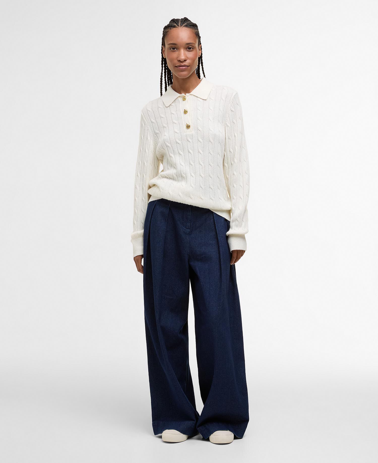 Evie Collared Cable-Knit Jumper Cloud