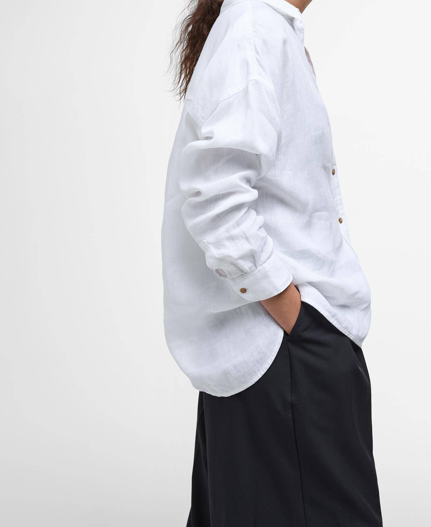 Hampton Relaxed Linen Shirt White/Safari Dress Tartan image number 4