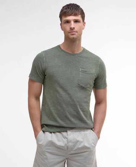 T-shirt con taschino tinta con pigmenti Light Moss
