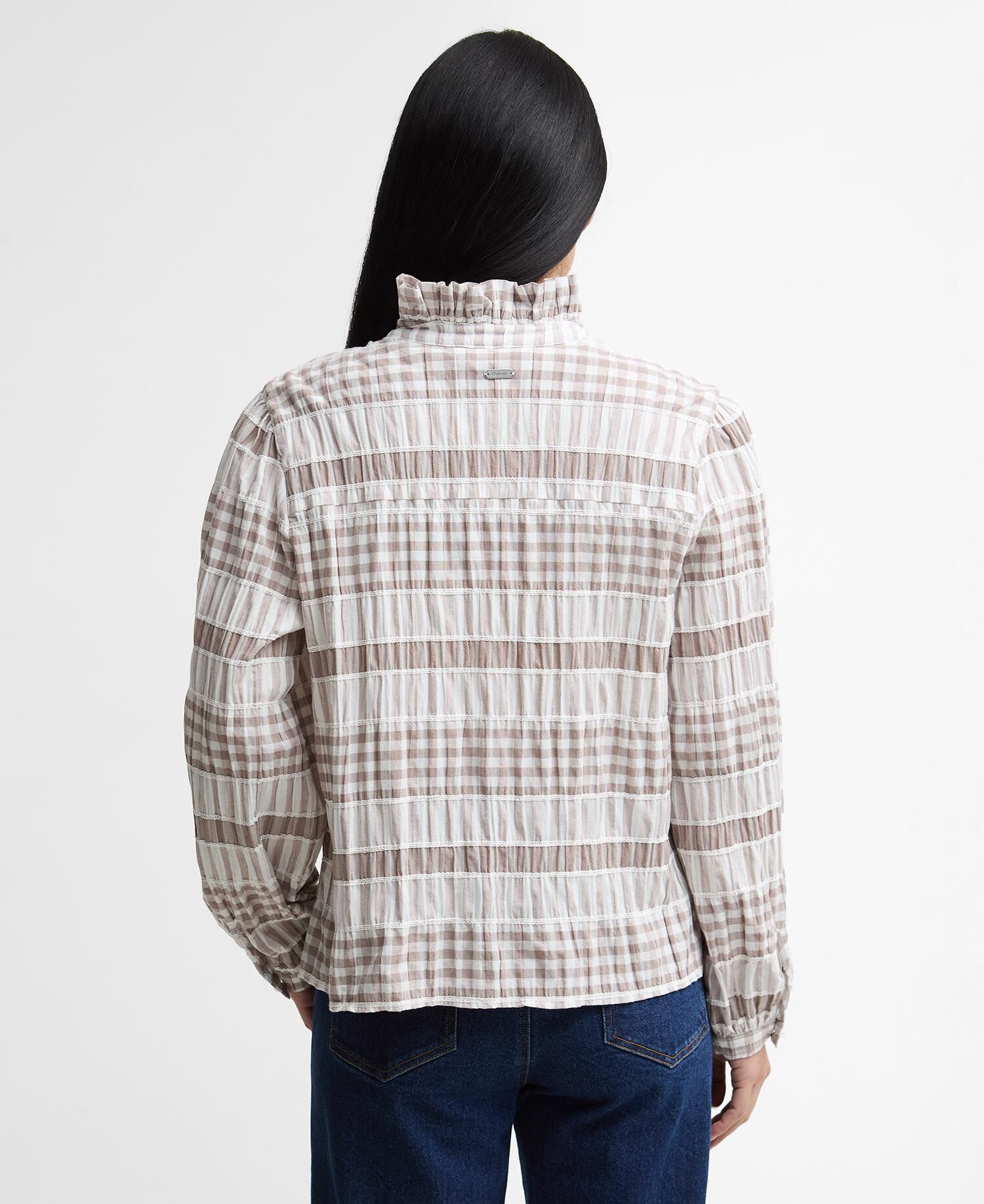 Hinton Gingham Ruffled Blouse Sand/White Gingham