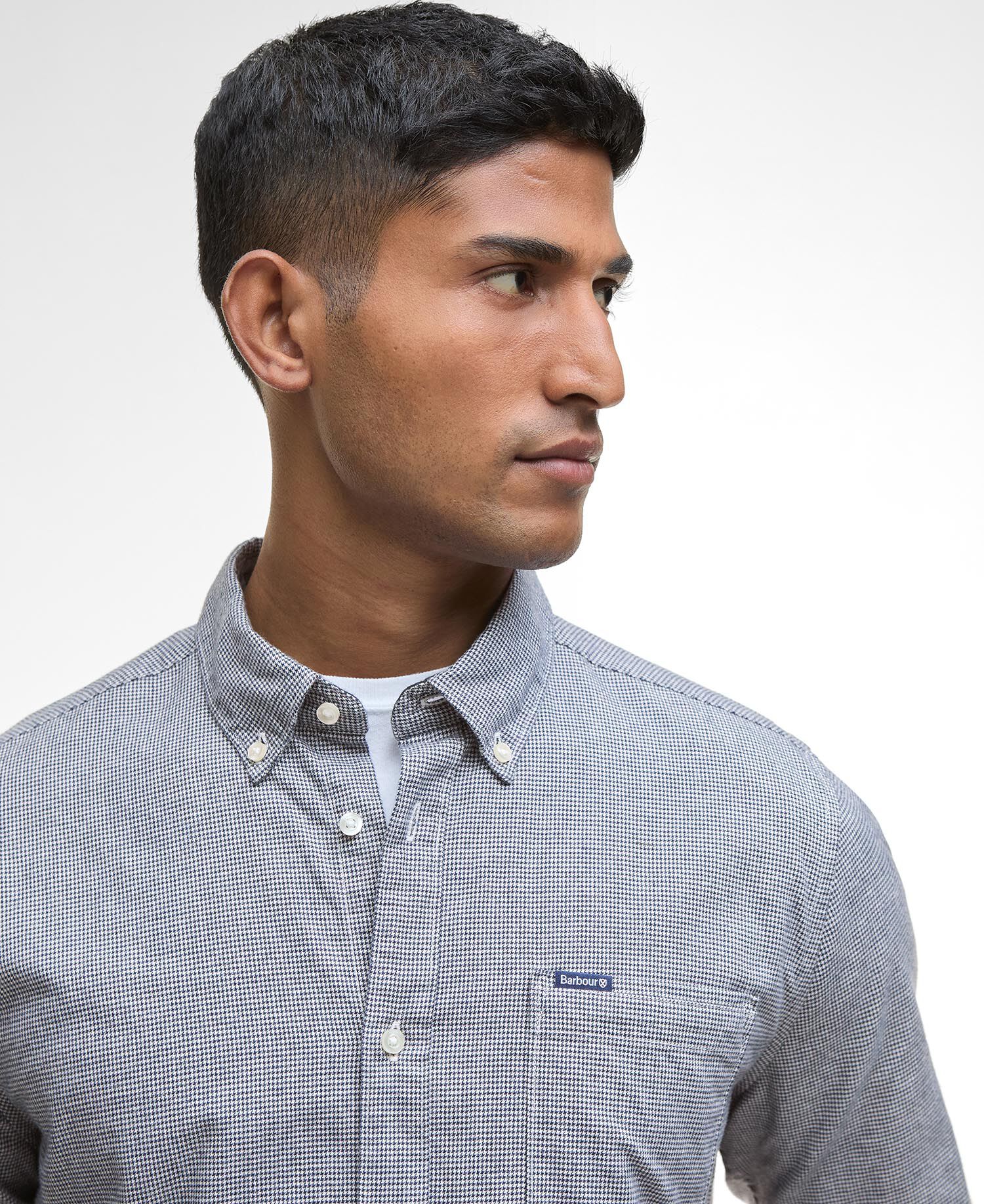 Huntly Houndstooth Tailored Shirt Navy
