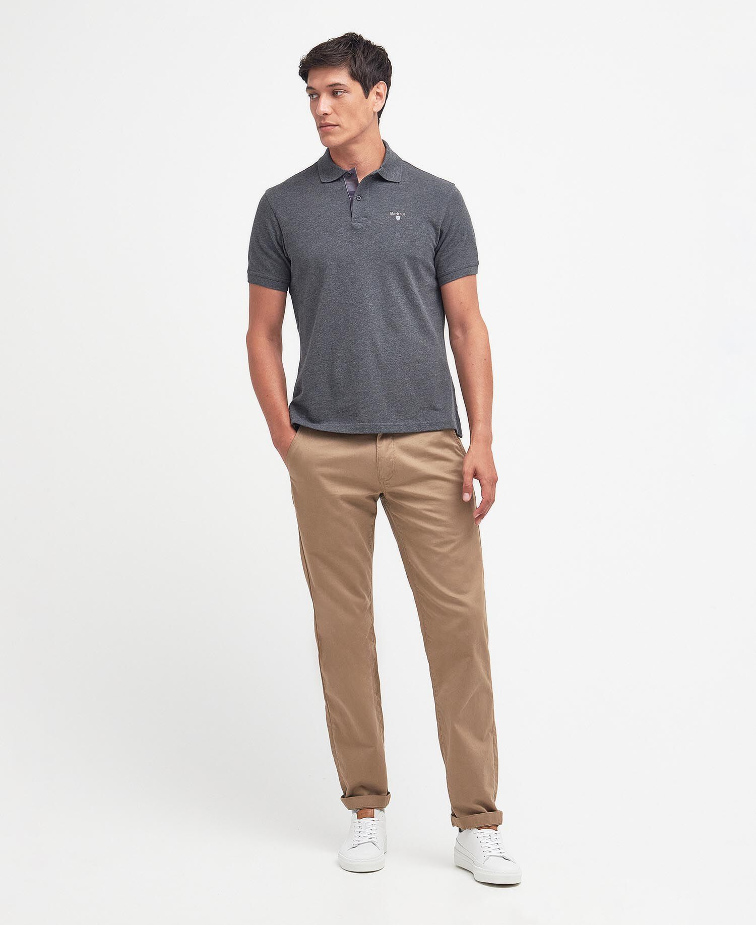 Tartan Pique Polo Shirt Slate Marl