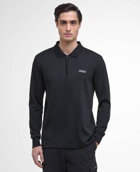 Innes Interlock Long-Sleeved Polo Shirt Black