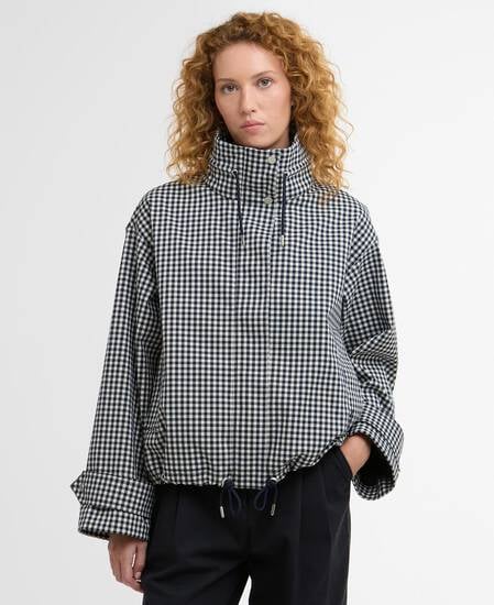 Bronwyn Gingham Funnel-Neck Showerproof Jacket Navy Gingham