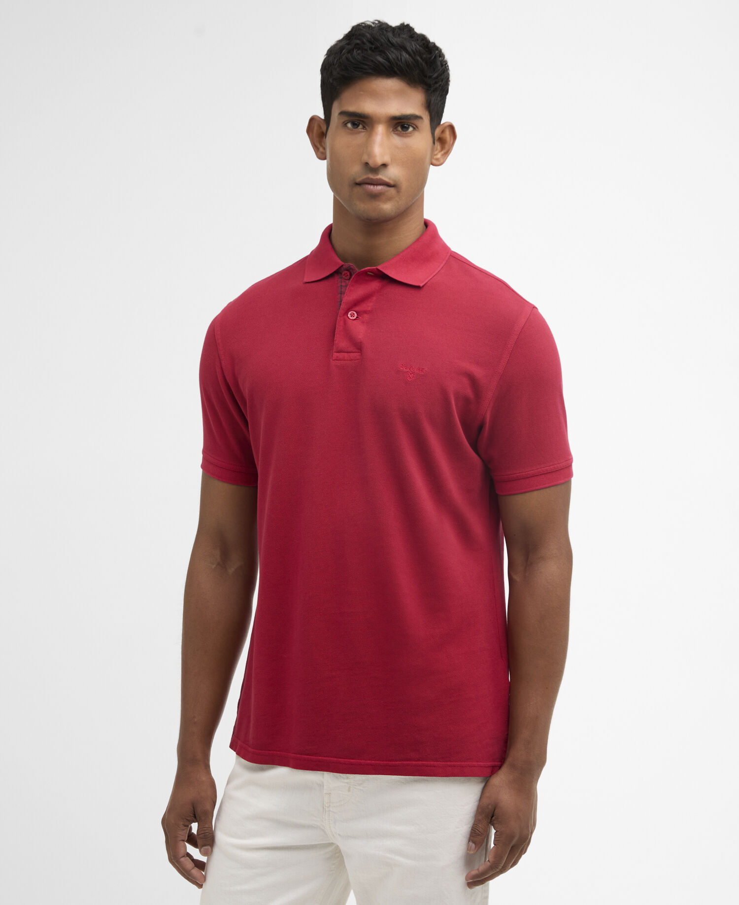 Washed Tartan Tailored Pique Polo Washed Red
