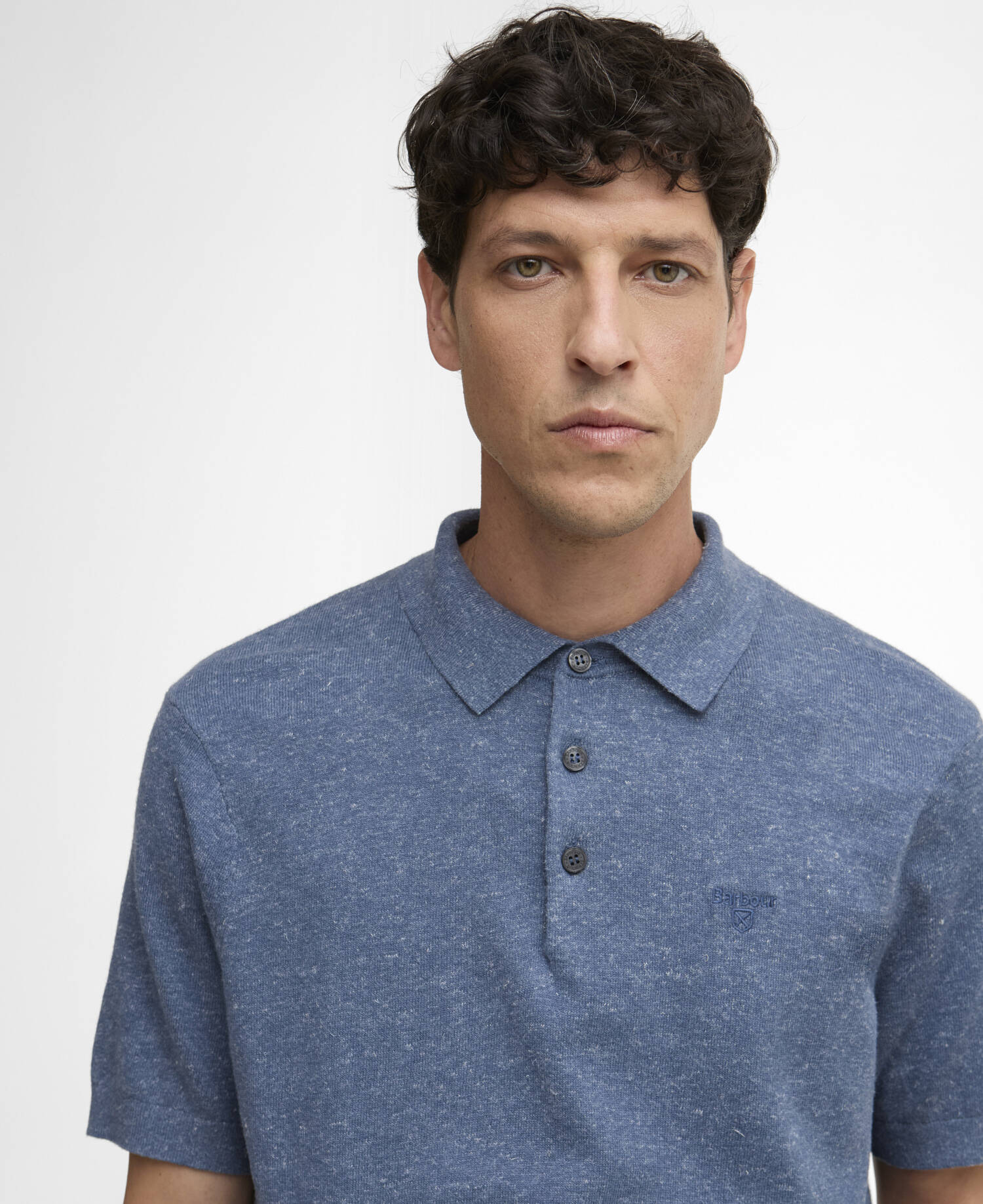 Muston Linen-Blend Knitted Polo Shirt Denim image number 3