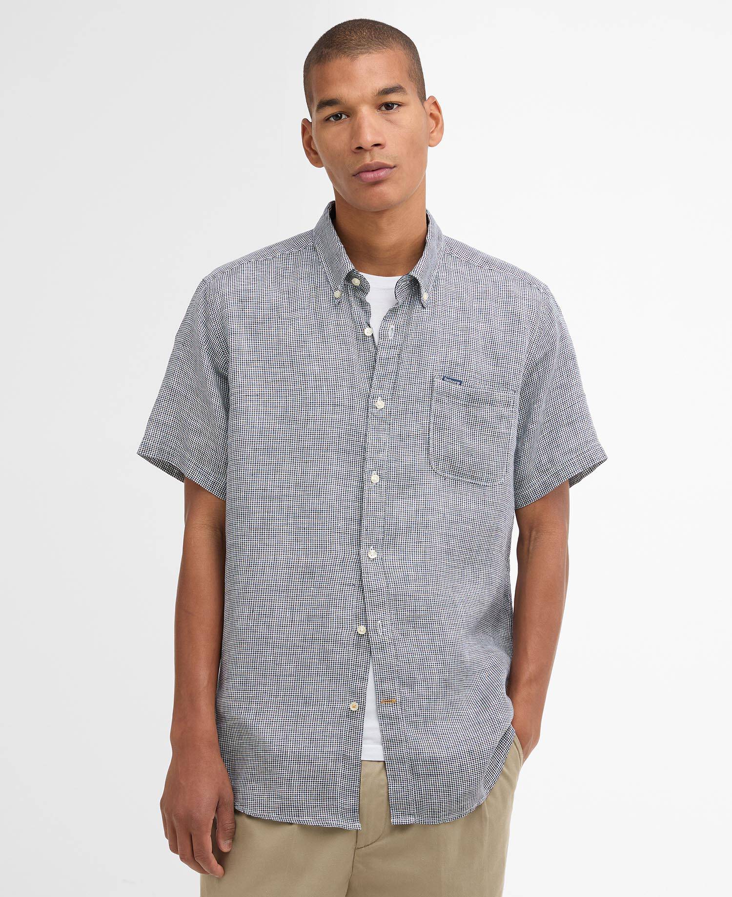 Camicia a maniche corte in lino leggermente aderente Linton image number 0