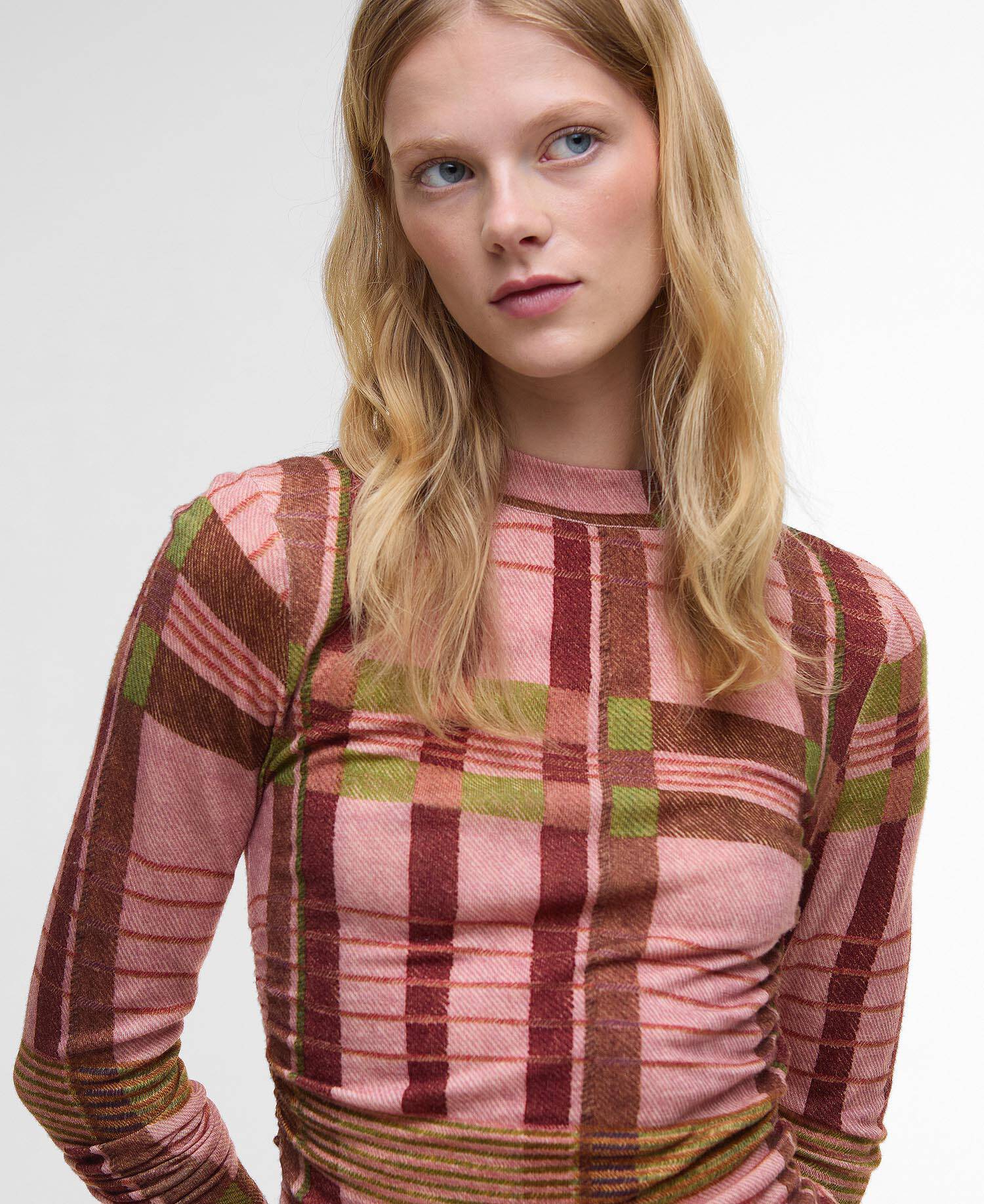 Barbour FARM Rio Thalita Long-Sleeved Knitted Top Pink Tartan image number 3