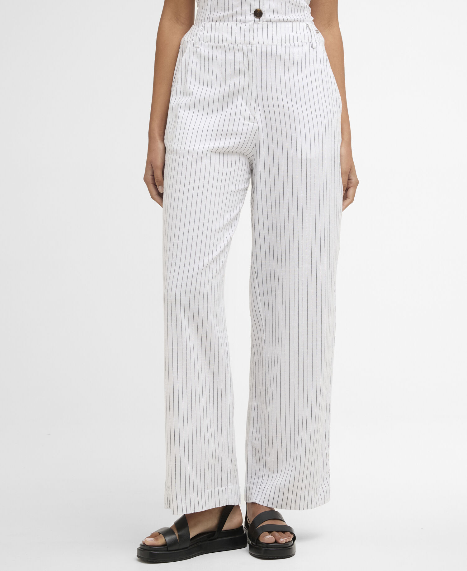 Sloane Striped Straight-Leg Trousers White/Dark Navy Stripe