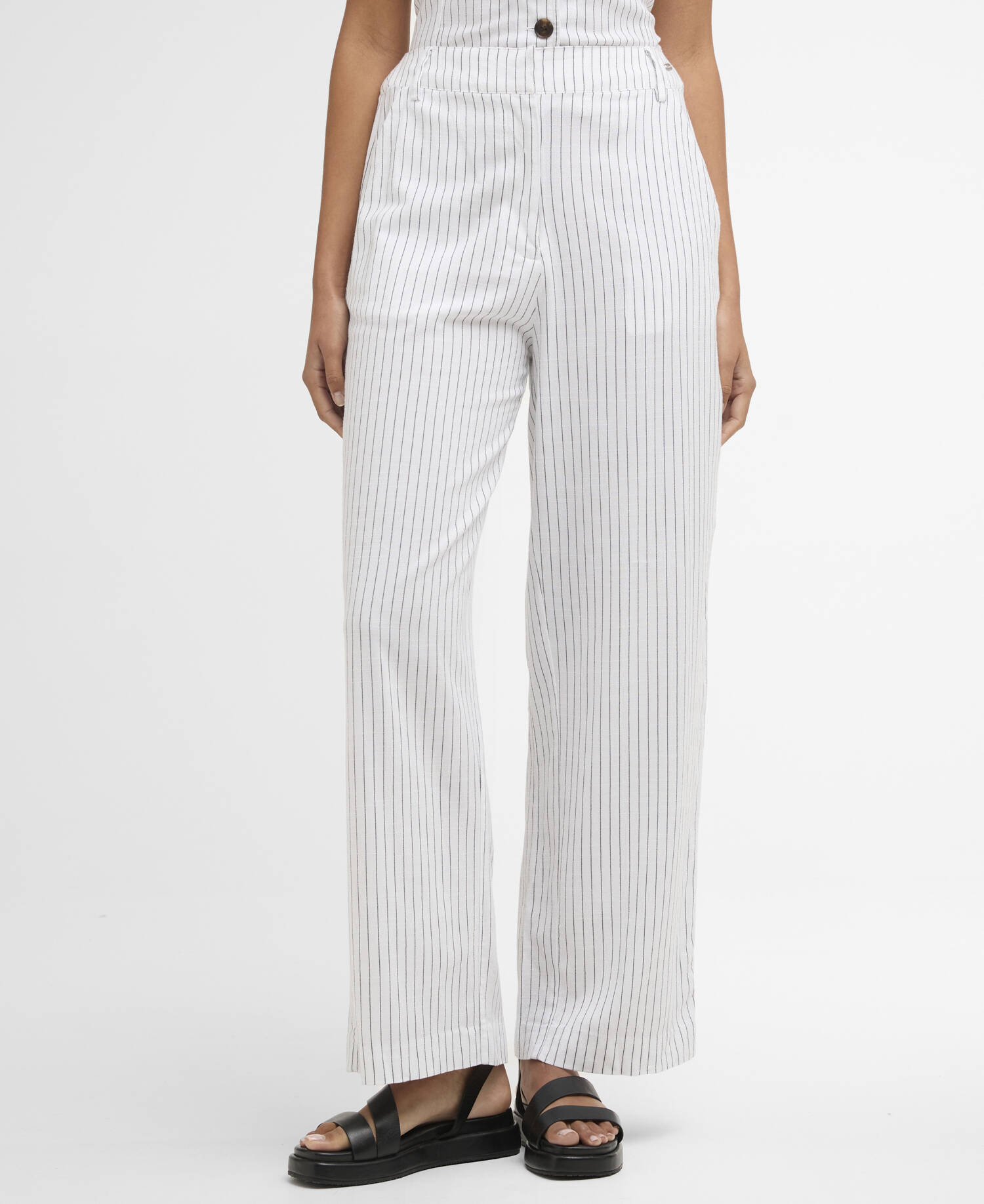 Sloane Striped Straight-Leg Trousers White/Dark Navy Stripe image number 1