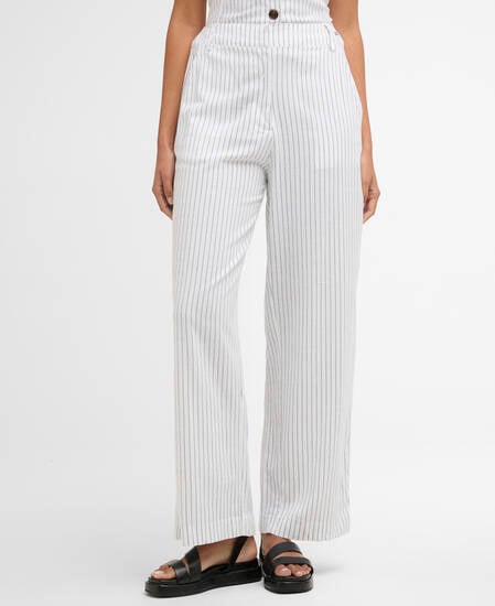 Sloane Striped Straight-Leg Trousers White/Dark Navy Stripe