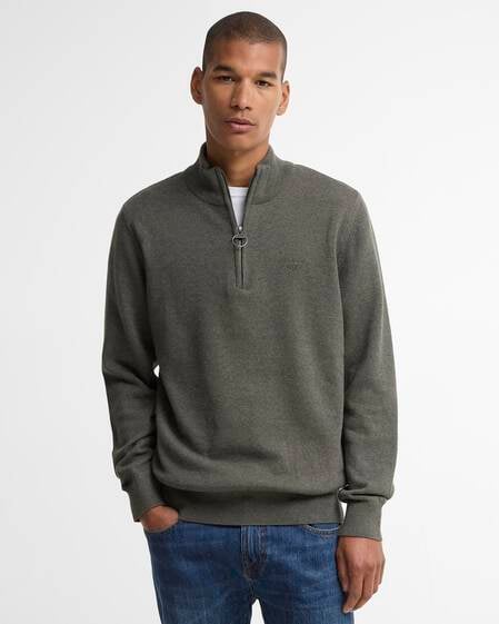 Cotton Quarter-Zip Jumper Olive Marl