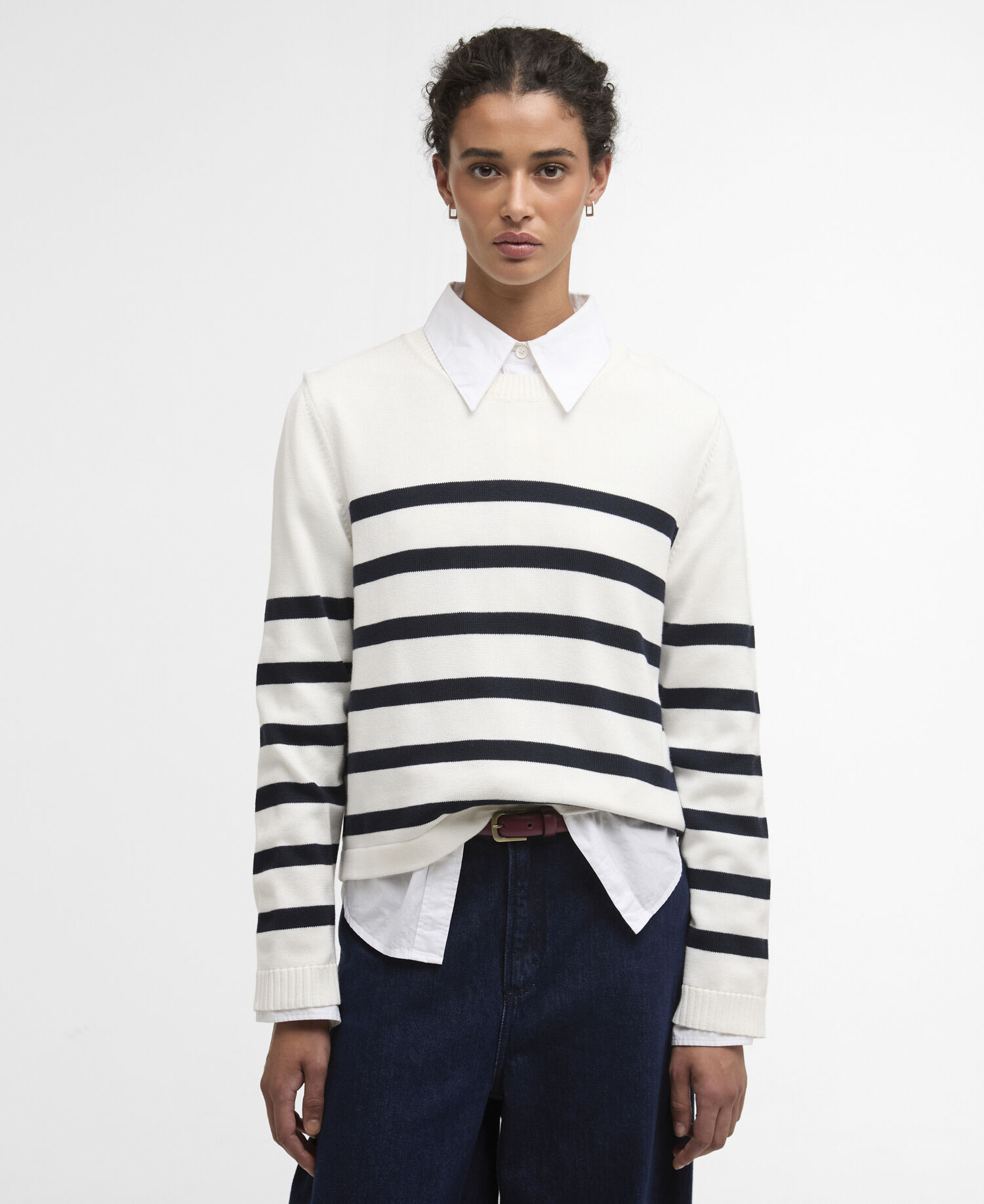 Fern Striped Crew Neck Jumper Cloud/Navy