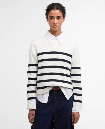 Fern Striped Crew Neck Jumper Cloud/Navy
