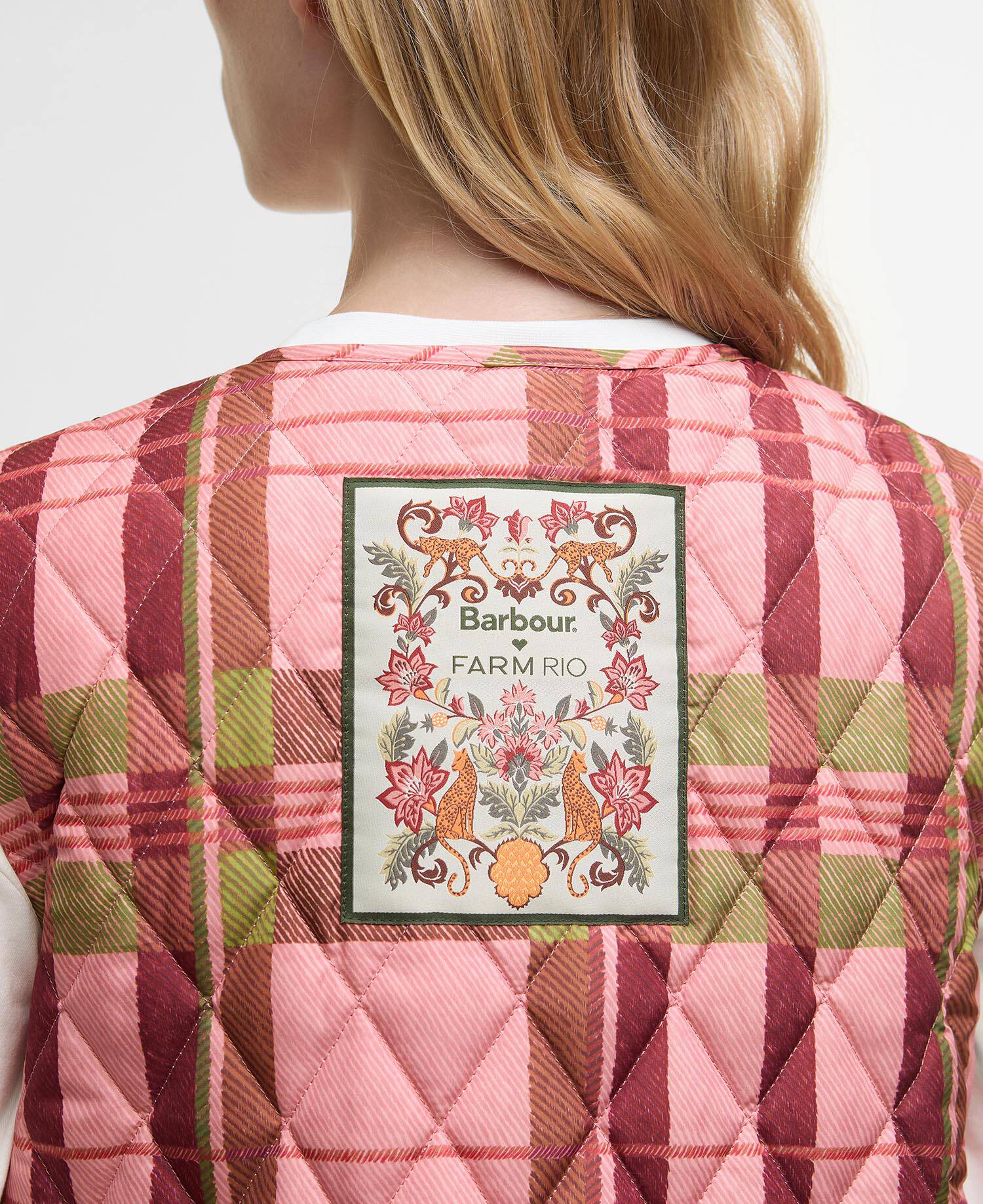 Barbour FARM Rio Fernanda Liner Pink Tartan/Beige Heart Print image number 4