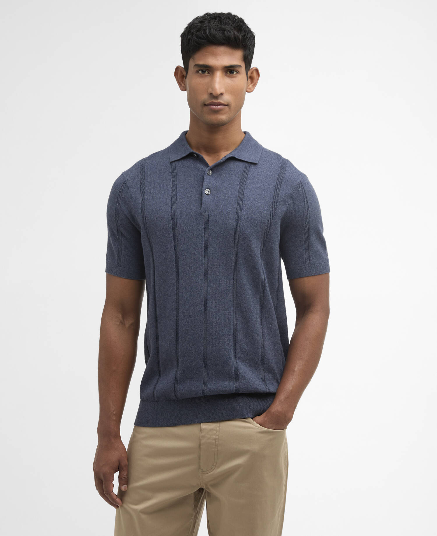 Wellburn Knitted Polo Shirt Navy image number 0