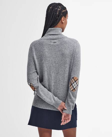 Pendle Roll-Neck Jumper Grey Marl-Hessian Tartan