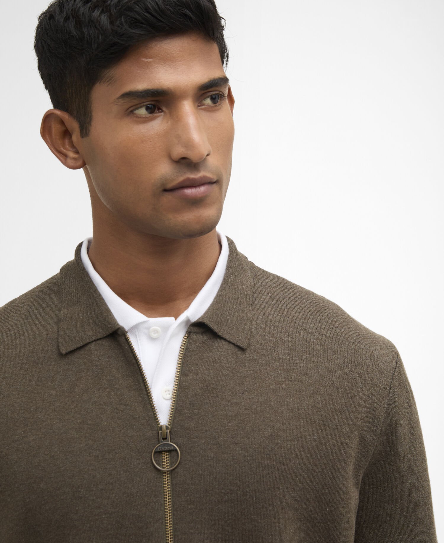 Crowcombe Knitted Zip-Up Jumper Olive