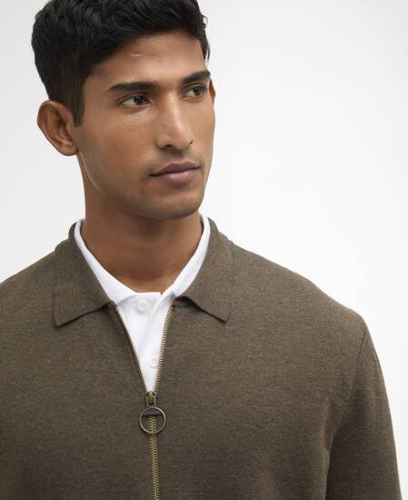 Crowcombe Knitted Zip-Up Jumper Olive