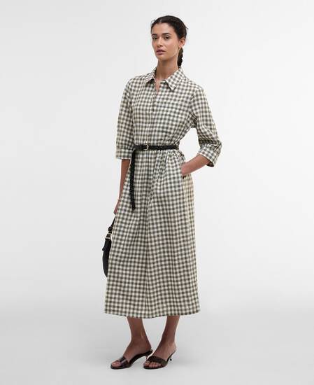 Adele Gingham Midi Dress Dusky Green Check
