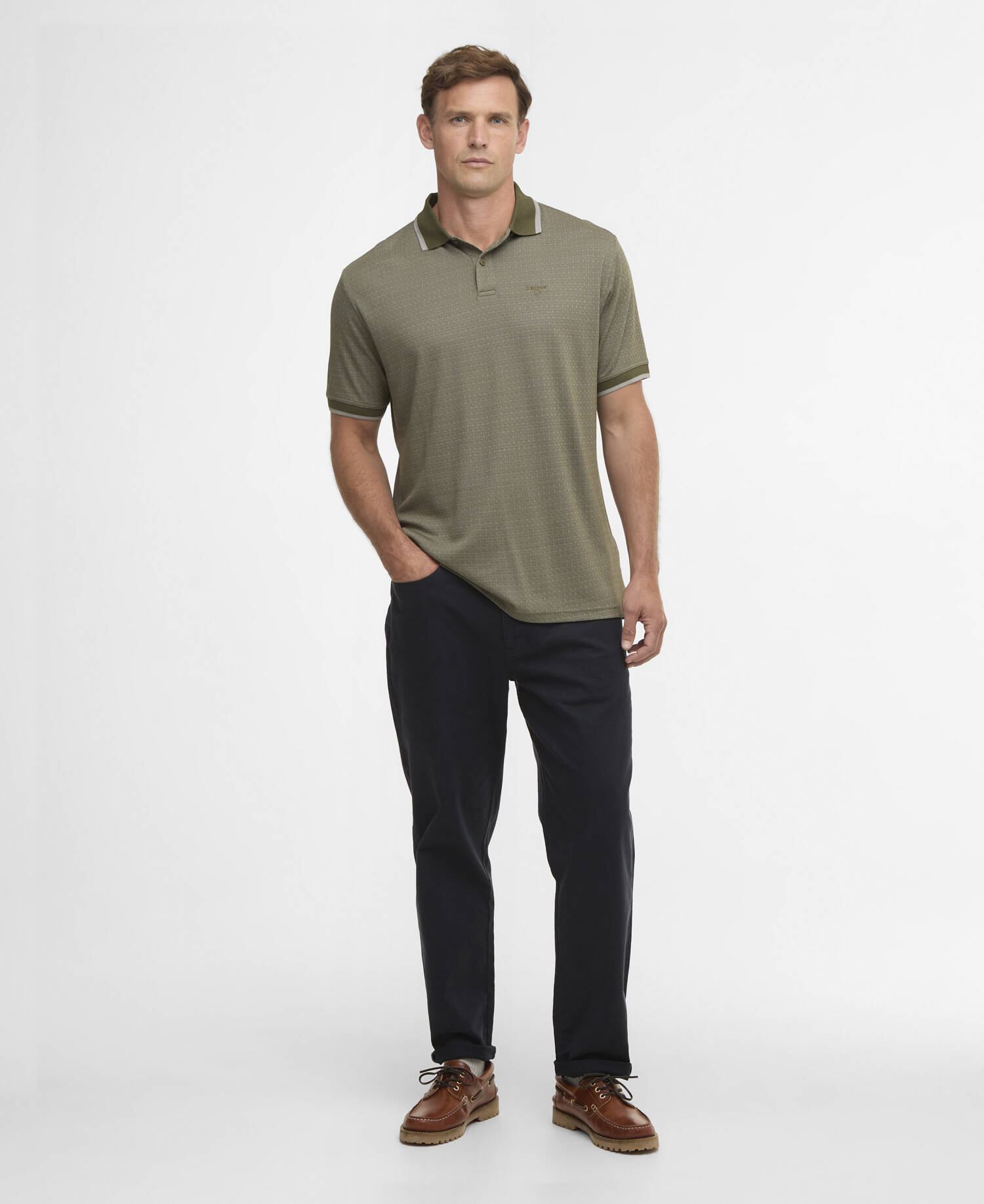Weston Textured Polo Shirt Mid Olive image number 1