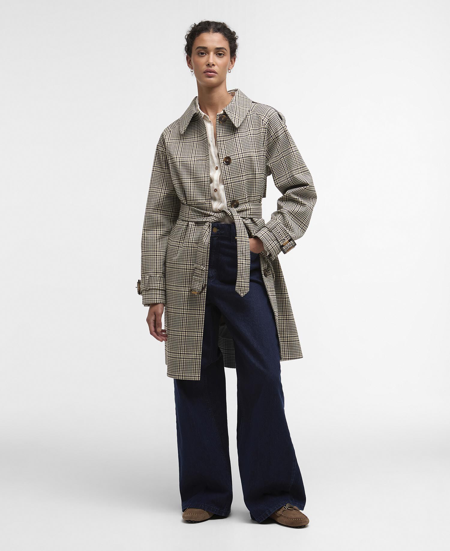 Maia Check Showerproof Trench Coat Olive Prince Of Wales Check