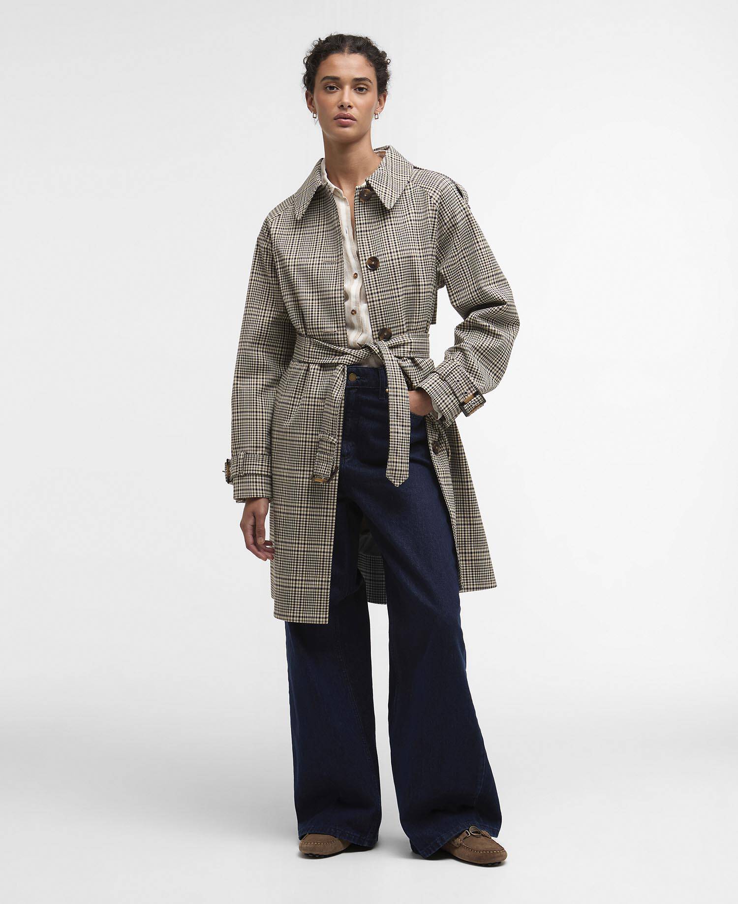 Maia Check Showerproof Trench Coat Olive Prince Of Wales Check image number 0