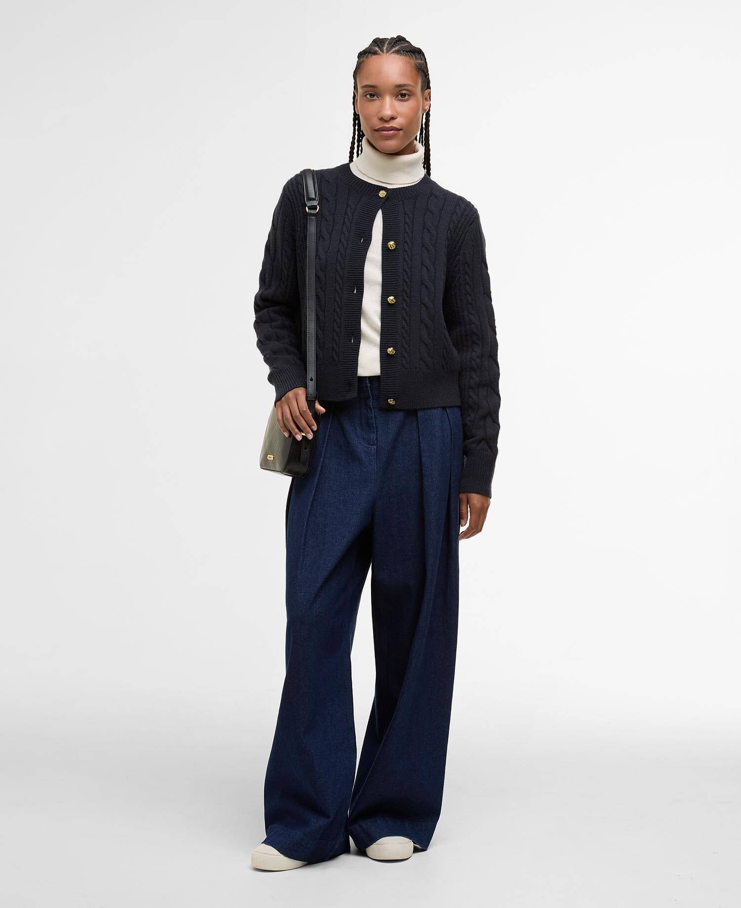 Elina Wool-Cashmere Cable-Knit Cardigan Dark Navy image number 1