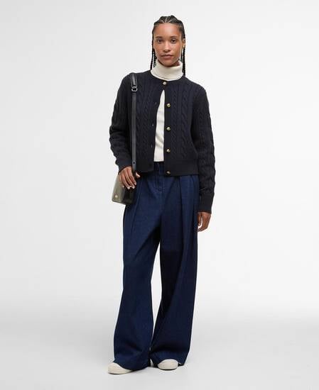 Elina Wool-Cashmere Cable-Knit Cardigan Dark Navy